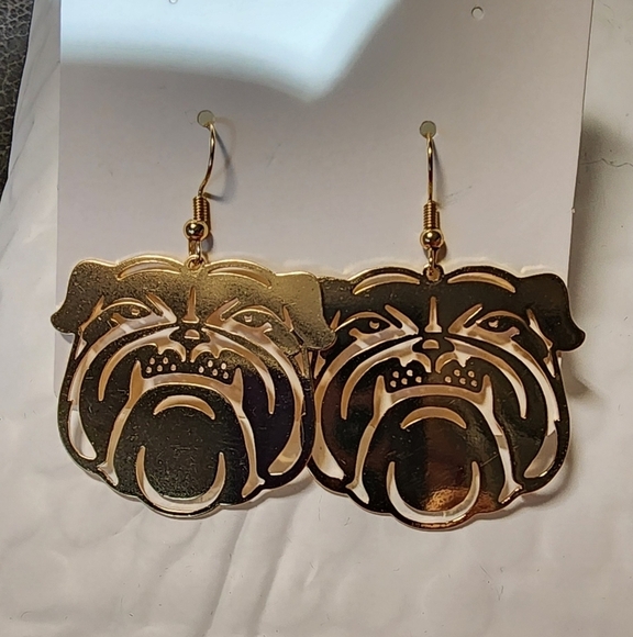 None Jewelry - Goldtone Georgia Bulldog Earrings 1.5" in diameter